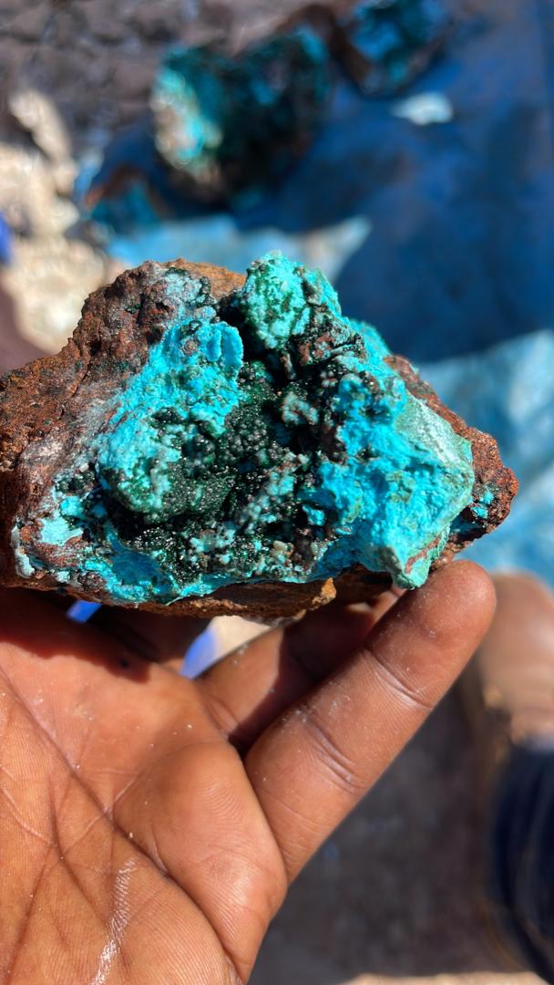 Crystallized malachite on Chrysocolla. From Tenke Fungurume, Katanga, D R Congo 🇨🇩